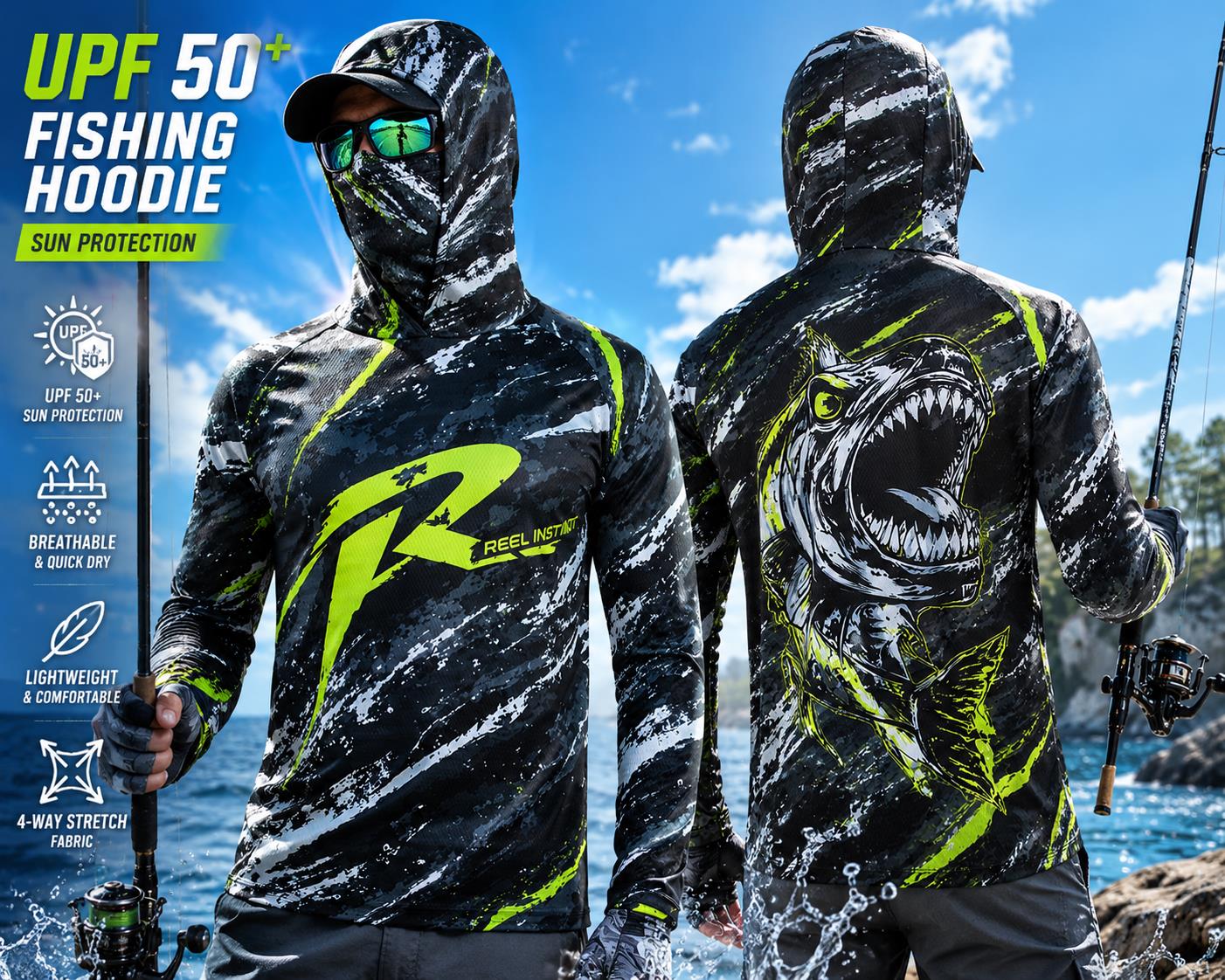 Fishing Mask Sun Protection - قميص صيد خفيف الوزن وقابل للتنفس