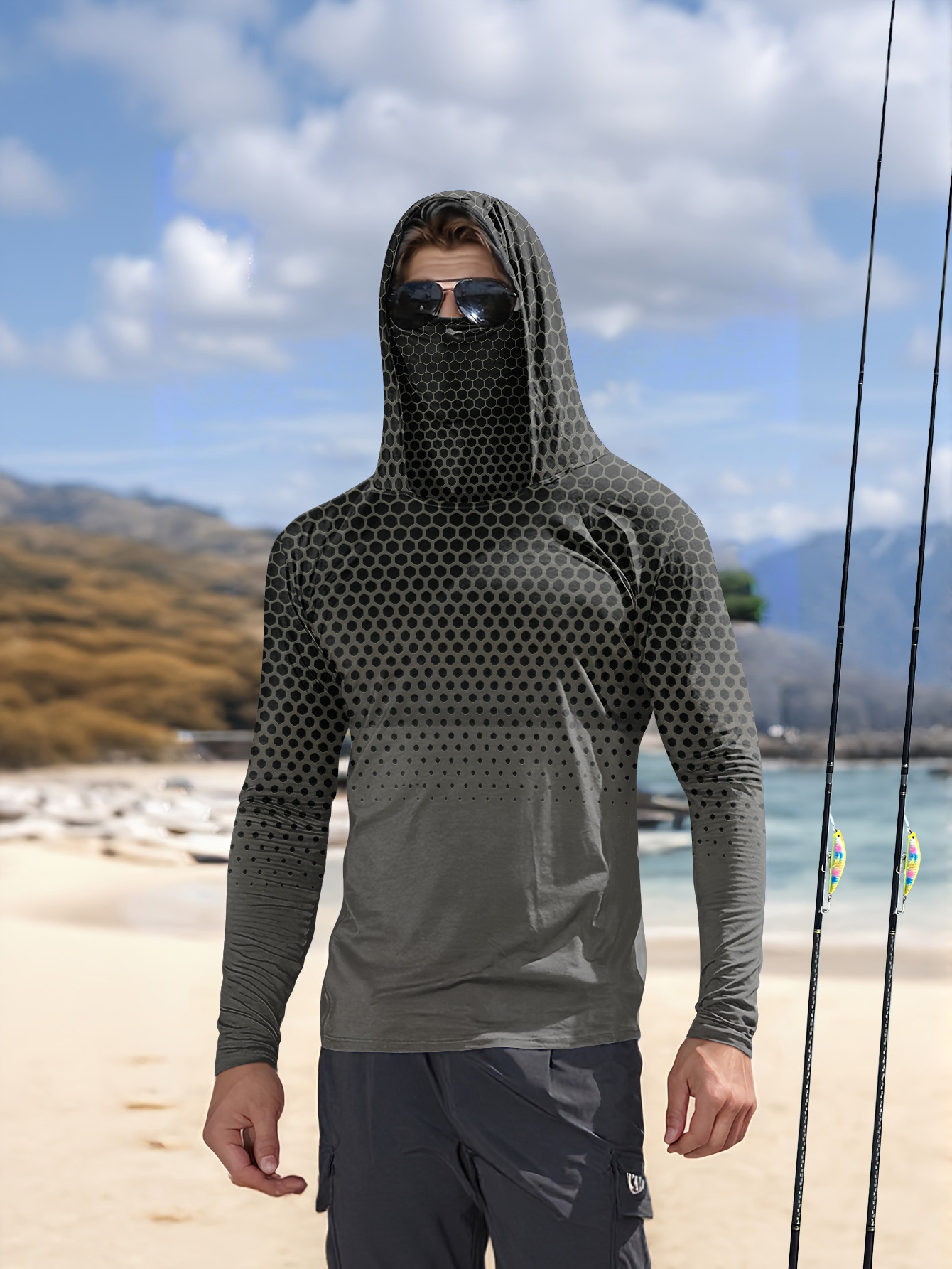 Fishing Mask Sun Protection - قميص صيد رجالي صيفي بعامل حماية