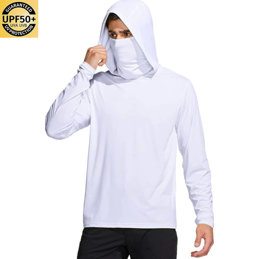 Fishing Mask Sun Protection - قميص صيد رجالي بلون موحد مع